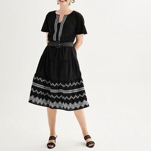 Draper James Geo Embroidered Black Midi Dress Short Sleeve Women's Size XXL